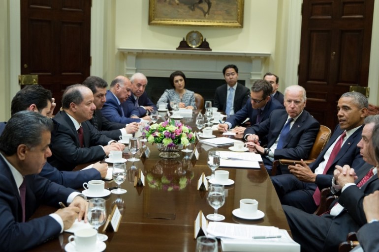 Barzani meets with Obama and Biden during his official visit in Washington [Getty]
