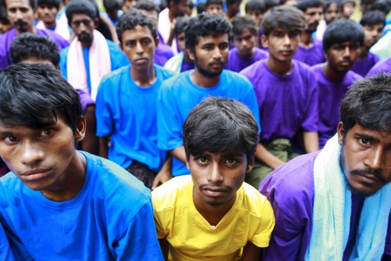 Refugees from Bangladesh who were rescued by the Myanmar nay