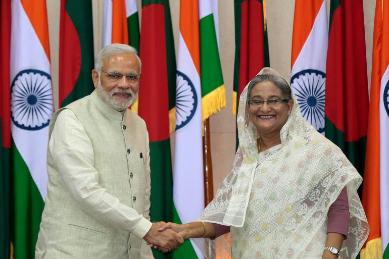 Indian prime minister Narendra Modi with Bangladeshi prime minister Sheikh Hasina in 2015