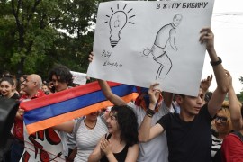Armenian demonstrators during a protest against an increase of electricity prices in Yerevan, Armenia [Getty]