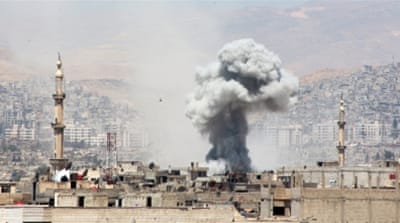 Smoke rises after air strikes in Damascus [REUTERS]
