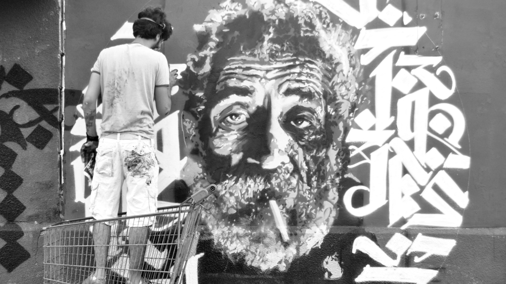 Portrait of homeless man on Bliss street [Yazan Halwani/Al Jazeera]