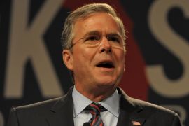 Republican presidential hopeful Bush, the former governor of Florida, addresses an economic summit in Orlando