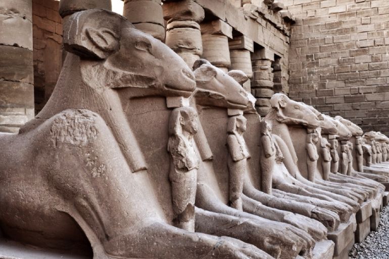 Ram Headed Sphinxes At Entrance Of Karnak Temple