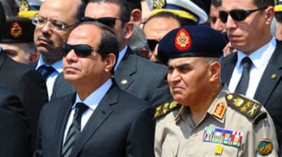 Sisi attends the funeral of Prosecutor-General Hisham Barakat who was killed in Cairo [EPA]