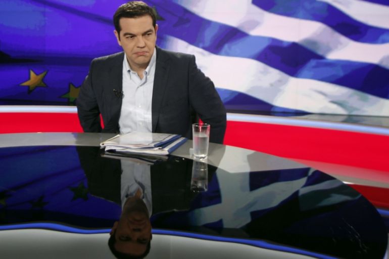 Greek Prime Minister Alexis Tsipras gives an interview to Greece''s state television ERT