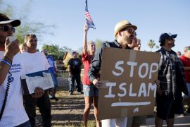 Demonstrators shout during a rally outside the Islamic Community Center in Phoenix, Arizona [REUTERS]