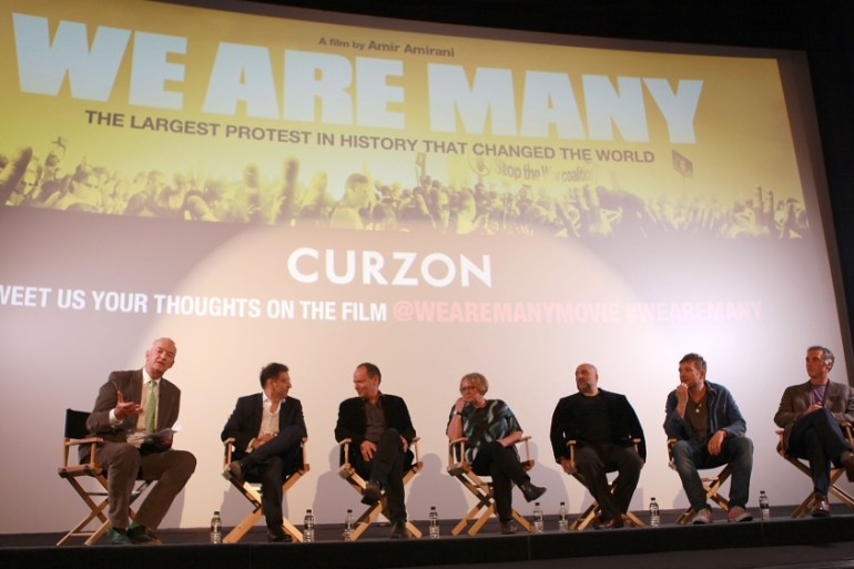 Jon Snow, Amir Amirani, Philippe Sands, Lindsay German, Omid Djalilli, Damon Albarn and Greg Wise attend a special screening of ''We Are Many'' at The Curzon Mayfair in London [Getty]