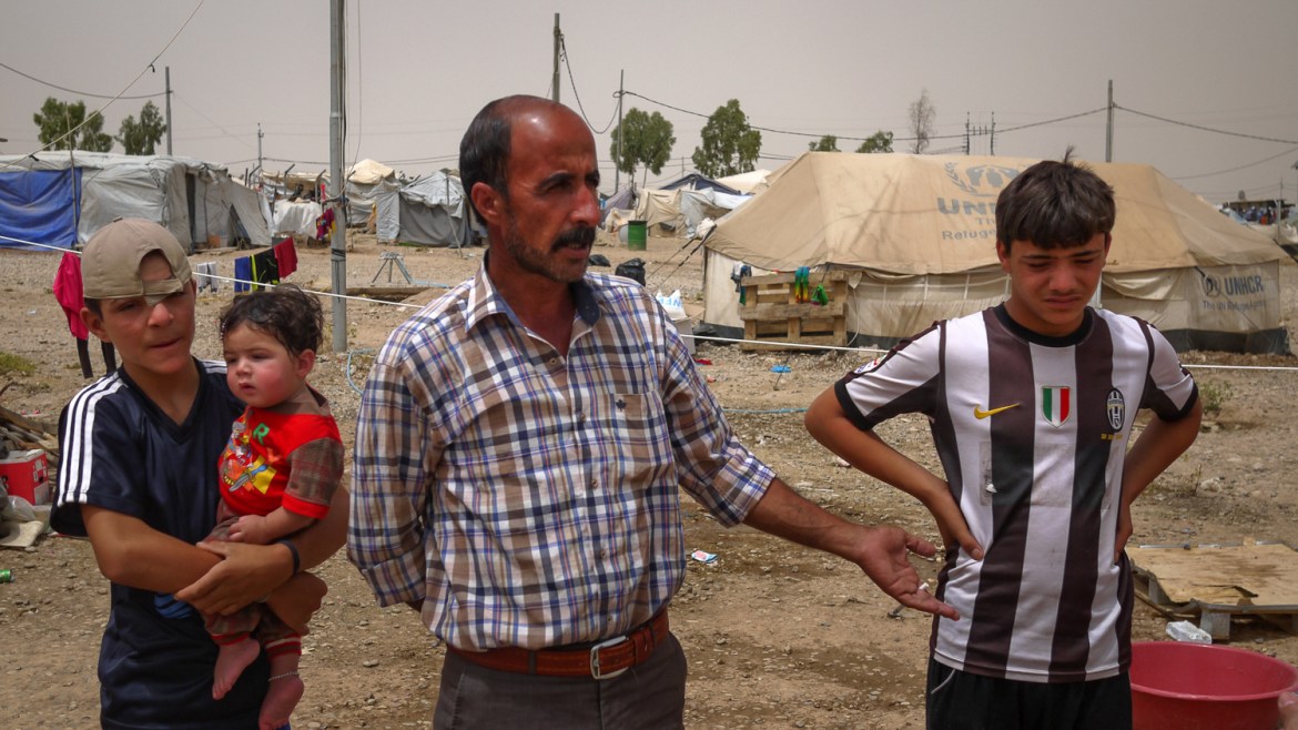 Baharka camp, Erbil, Iraq. After the Islamic State of Iraq and the Levant (ISIL) stormed the northern city of Mosul a year ago, thousands of displaced residents found shelter at the Baharka