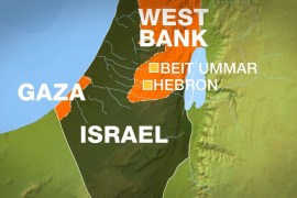 Map of West Bank showing, Beit Ummar, Hebron also Israel and Gaza