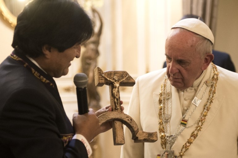 Pope Francis and Bolivian President Evo Morales in La Paz