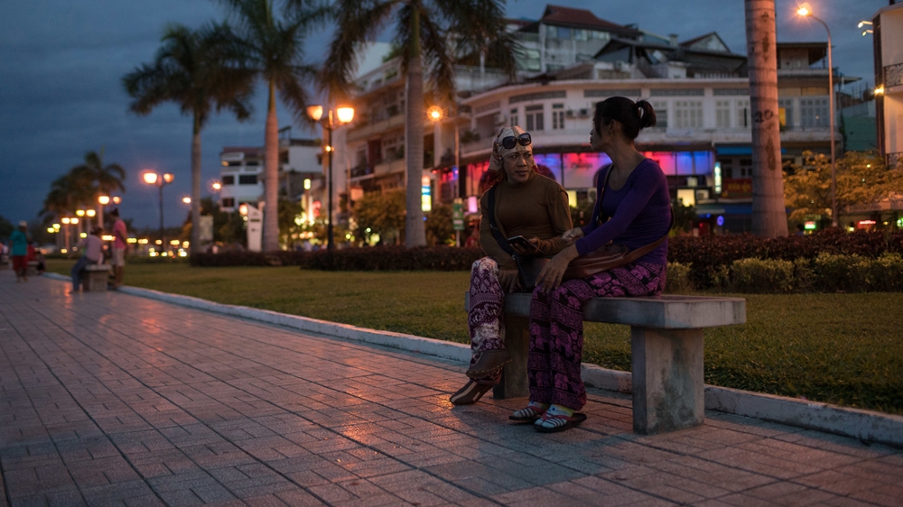 Phnom Penh's riverside is a popular spot for tourists seeking sex workers. Champa spends many of her evenings trying to educate the sex workers about safe sex as part of her role at the Women's Network for Unity, an organisation that helps Cambodian sex workers and transgender people [Thomas Cristofoletti/Ruom]