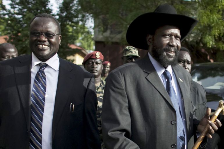 Riek Machar, left, and President of South Sudan Salva Kii