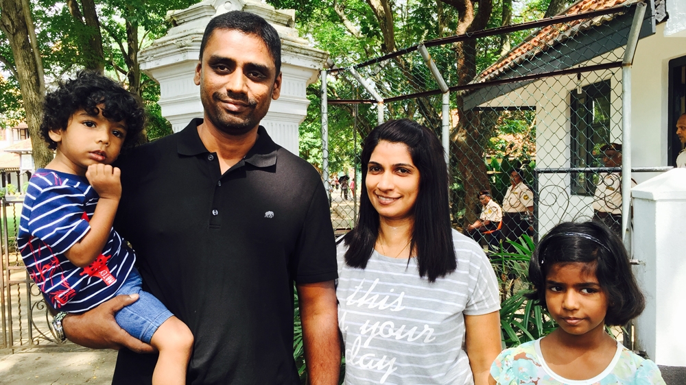 
HK Lasantha and wife Dineesha Lasantha said they are hoping for Sri Lanka to be free from corruption [Arpit Goel/Al Jazeera]
