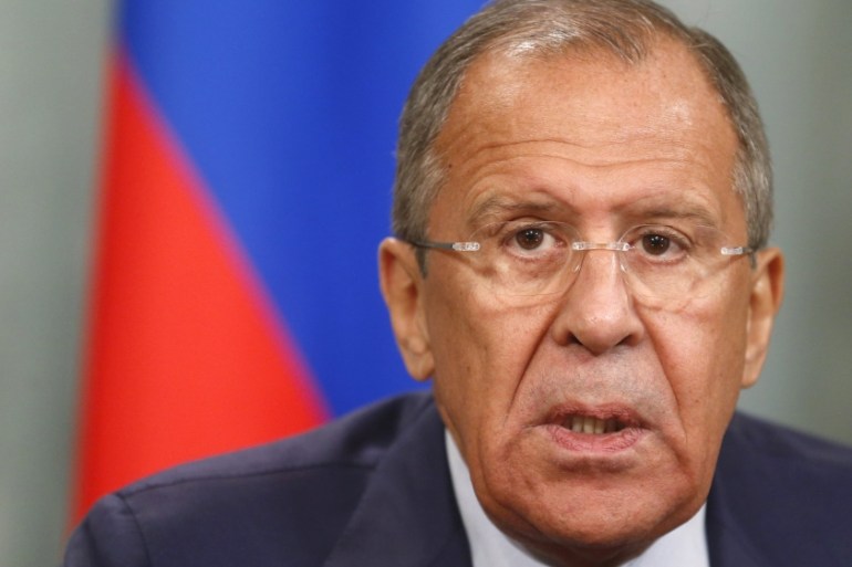 Russian Foreign Minister Lavrov speaks during news conference after meeting with Iranian counterpart Zarif in Moscow