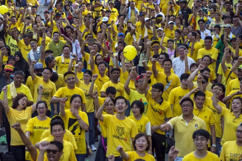 Protesters shout slogans during a rally organised by pro-democracy group "Bersih" (Clean) near Dataran Merdeka in Malaysia''s capital city of Kuala Lumpur