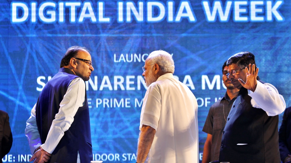 Modi, right, hopes to attract funds and skills from US innovators to help India's start-up scene grow [Getty Images]