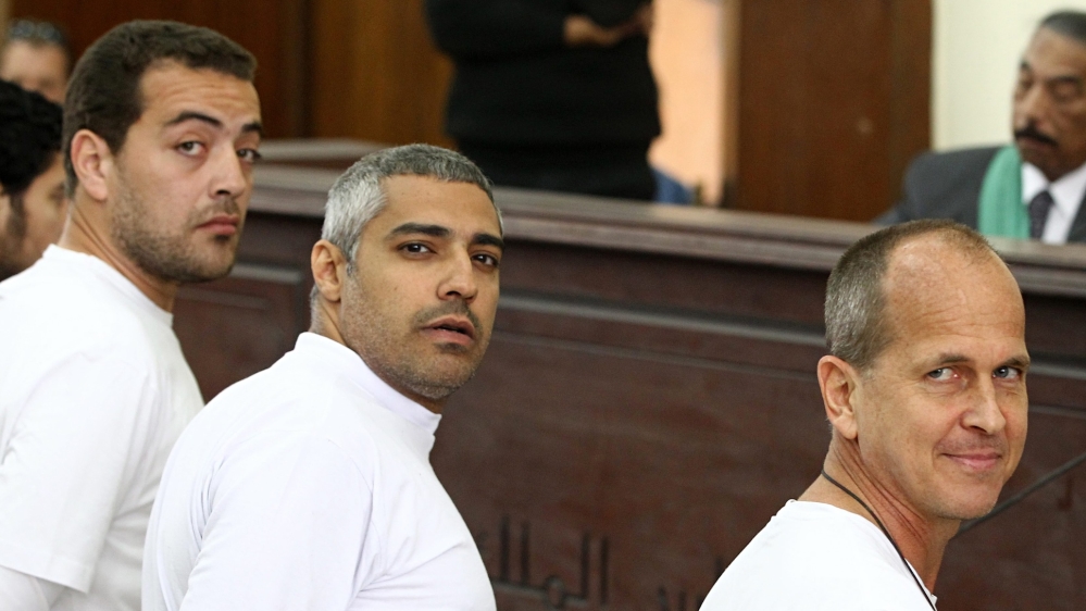 Peter Greste, Mohamed Fahmy and Baher Mohamed were jailed in a trial criticised internationally [EPA]