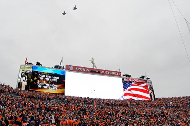 US fighter jets fly over the stadium before the game [Getty]
