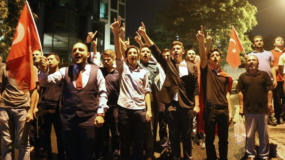 Nationalist demonstrators chanted slogans near the HDP headquarters in Ankara after an attack by a group of nationalists [Adem Altan/AFP]