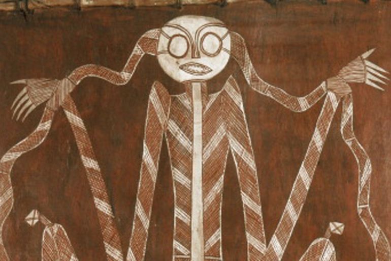 Bark painting from western ArnhemLand, depicting a legendary Lightning Man or Wala Undayna, one of the super natural beings of the Dreamtime, Australia [Getty]