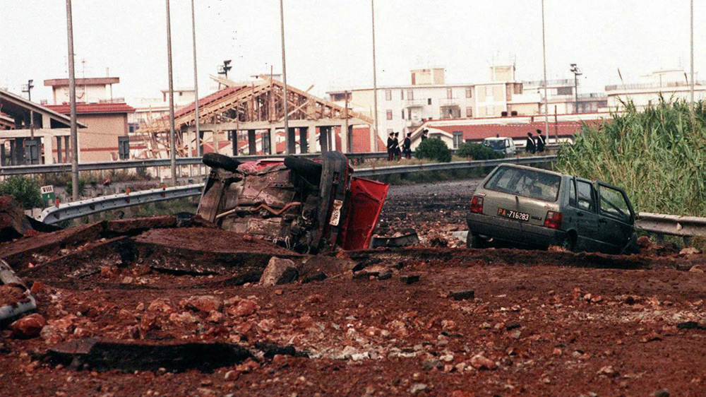  The assassination site of anti-Mafia judge Giovanni Falcone, his wife Francesca, and three police officers in 1992 [EPA]