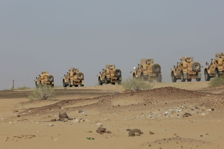 Military vehicles carrying Gulf Arab soldiers arrive at Yemen''s northern province of Marib