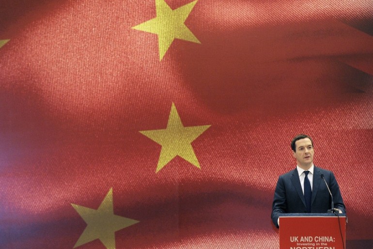 Britain''s Chancellor of the Exchequer George Osborne speaks at an urbanization forum in Chengdu
