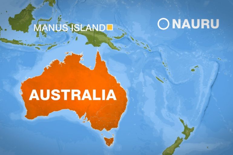 Map showing Austalia, Manus Island and Nauru