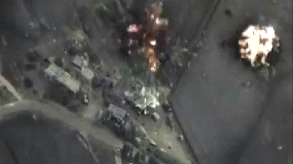 Footage released by Russia's defence ministry shows air strikes carried out on a mountainous area in Syria [Reuters]
