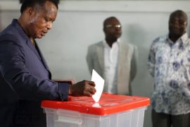 Republic of Congo President Denis Sassou-Nguesso votes at a polling station in Brazzaville