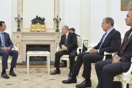 Russian President Putin, Foreign Minister Lavrov, Defence Minister Shoigu and Syrian President Assad attend a meeting at the Kremlin in Moscow