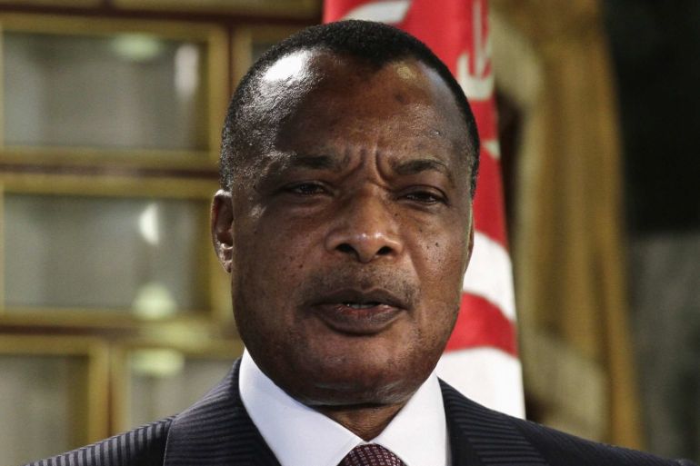 Congo''s President Sassou Nguesso speaks during a news conference at Carthage Palace in Tunis
