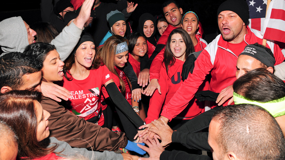 Team Palestine at the Bank of America Chicago Marathon on October 11, 2014 [Courtesy Rashad Darwish]