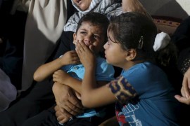 Mother of Palestinian boy Khalil Othman who was shot dead by Israeli forces on Saturday, mourns at their family house in Khan Younis in the southern Gaza Strip