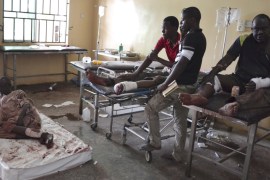 Victims receive treatment at a hospital, after an explosion in Maiduguri