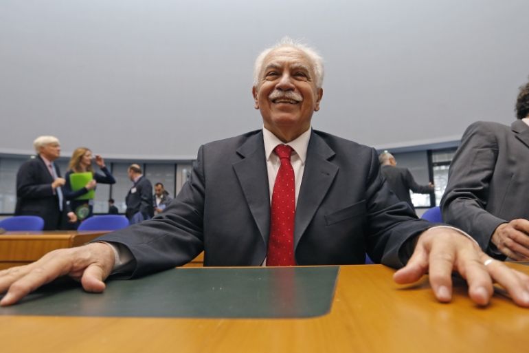 Dogu Perincek, Chairman of the Turkish Workers'' Party, waits for the start of an hearing at the European court of Human Rights for the judgment in his case in Strasbourg