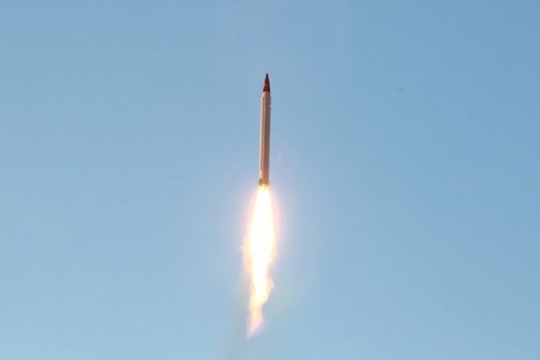 A new Iranian precision-guided ballistic missile is launched as it is tested at an undisclosed location