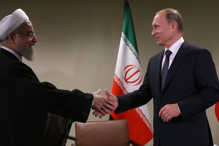 Russian President Vladimir Putin greets Iran''s President Hassan Rouhani during their bilateral meeting in the UN Headquarters on September 28, 2015 in New York City [Getty]