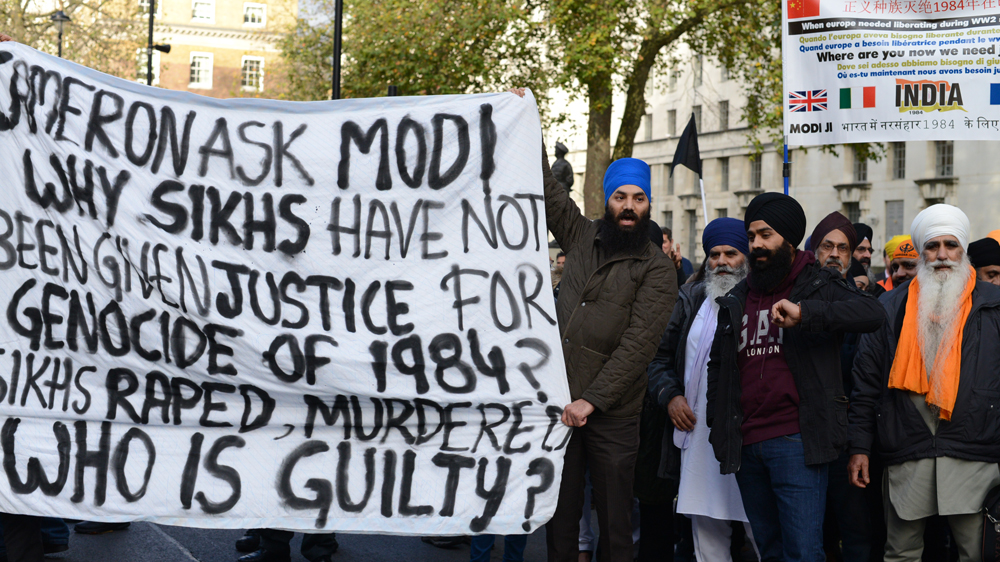 Sikhs in London demonstrate against past and present human rights violations in India [Lydia Noon/Al Jazeera]