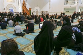 Several hundred people, Muslims and non-Muslims, gather to pray at the Grande Mosque in Lyon, France, November 15, 2015, for the victims of the series of shootings in Paris