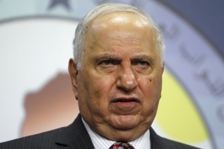 File photo of Iraqi Secular Shiite lawmaker Ahmed Chalabi speaking during a news conference in Baghdad
