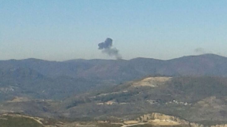 Some rises over a mountainous area in northern Syria after a war plane was shot down by Turkish fighter jets near the Turkish-Syrian border