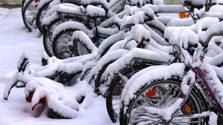 Refugee bikes in the snow
