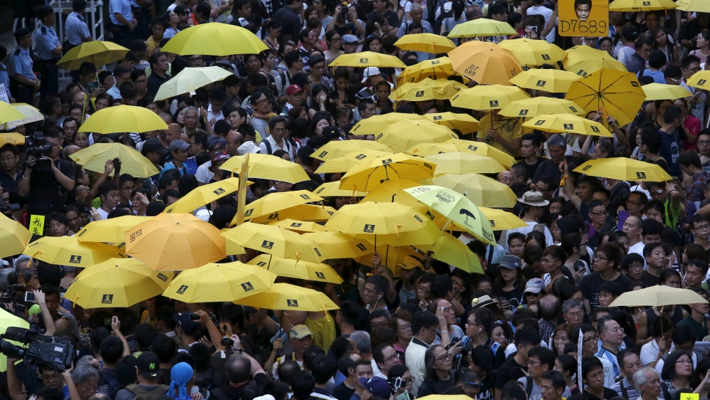
The Umbrella Movement failed to win reform and since then activists have been prosecuted, with some being jailed [Bobby Yip/Reuters]
