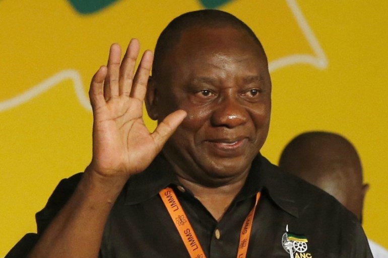 Ramaphosa celebrates his election as party Deputy President at the National Conference of the ruling African National Congress in Bloemfontein