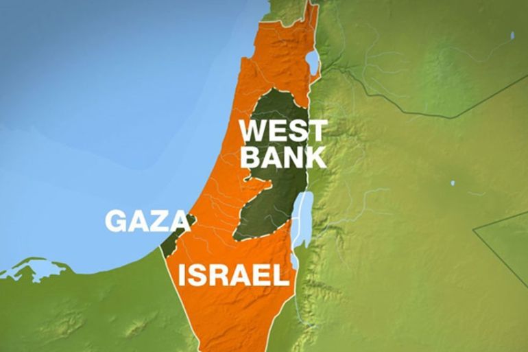 Map of West Bank, Gaza, Israel