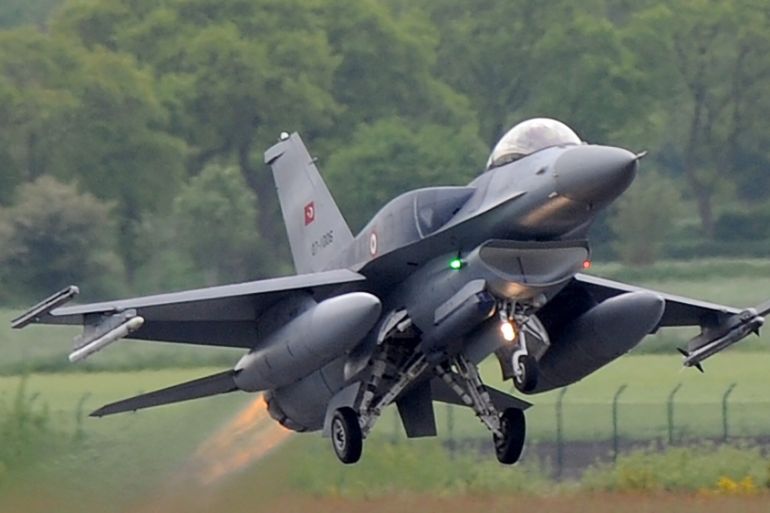 Turkish air force F-16 jets shoot down a foreign fighter plane