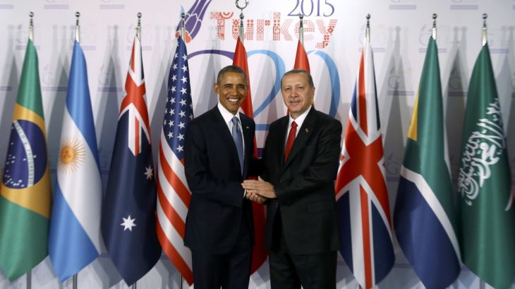 Turkey''s President Erdogan and U.S. President Obama pose for photo during G20 summit in Antalya