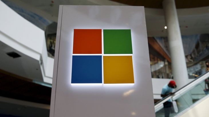 File photo of Microsoft logo at a pop-up site for the new Windows 10 operating system at Roosevelt Field in Garden City